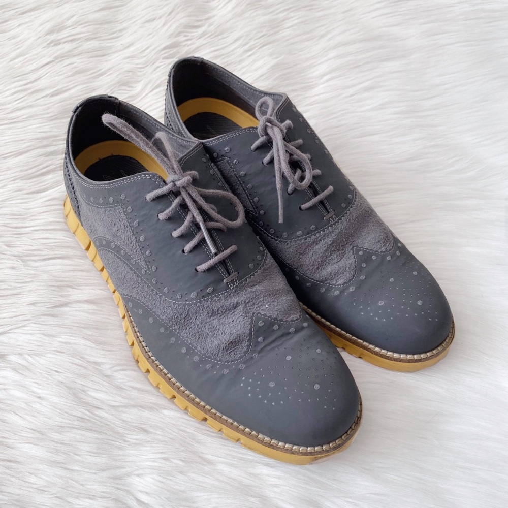 Cole Haan Zerogrand Gray Suede Yellow Sole Wingtip Oxford Shoes Sneakers